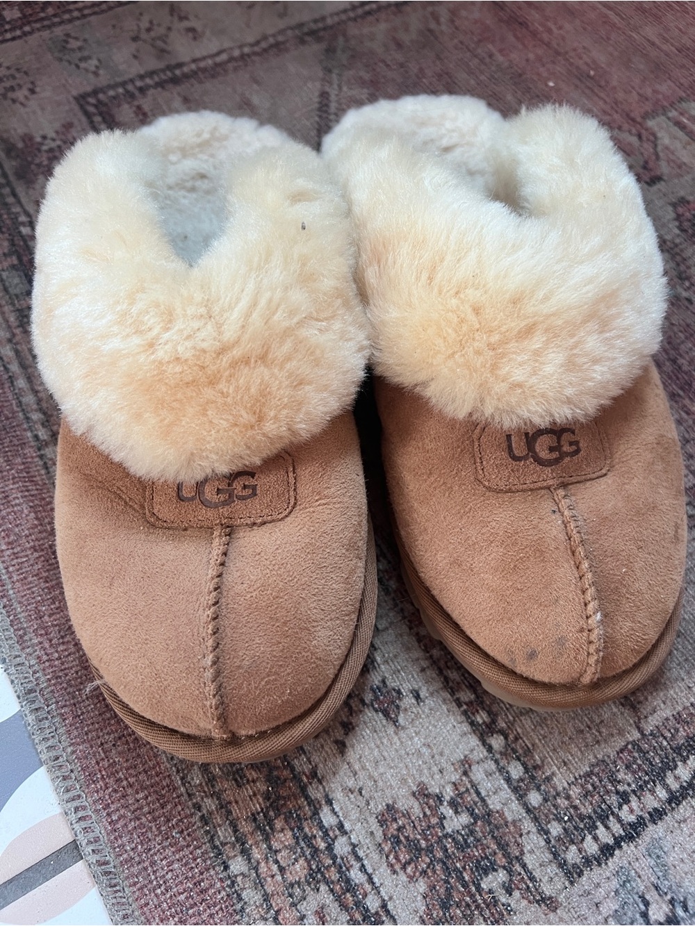 UGG Chestnut Suede Shearling-Lined Slip-On Clogs